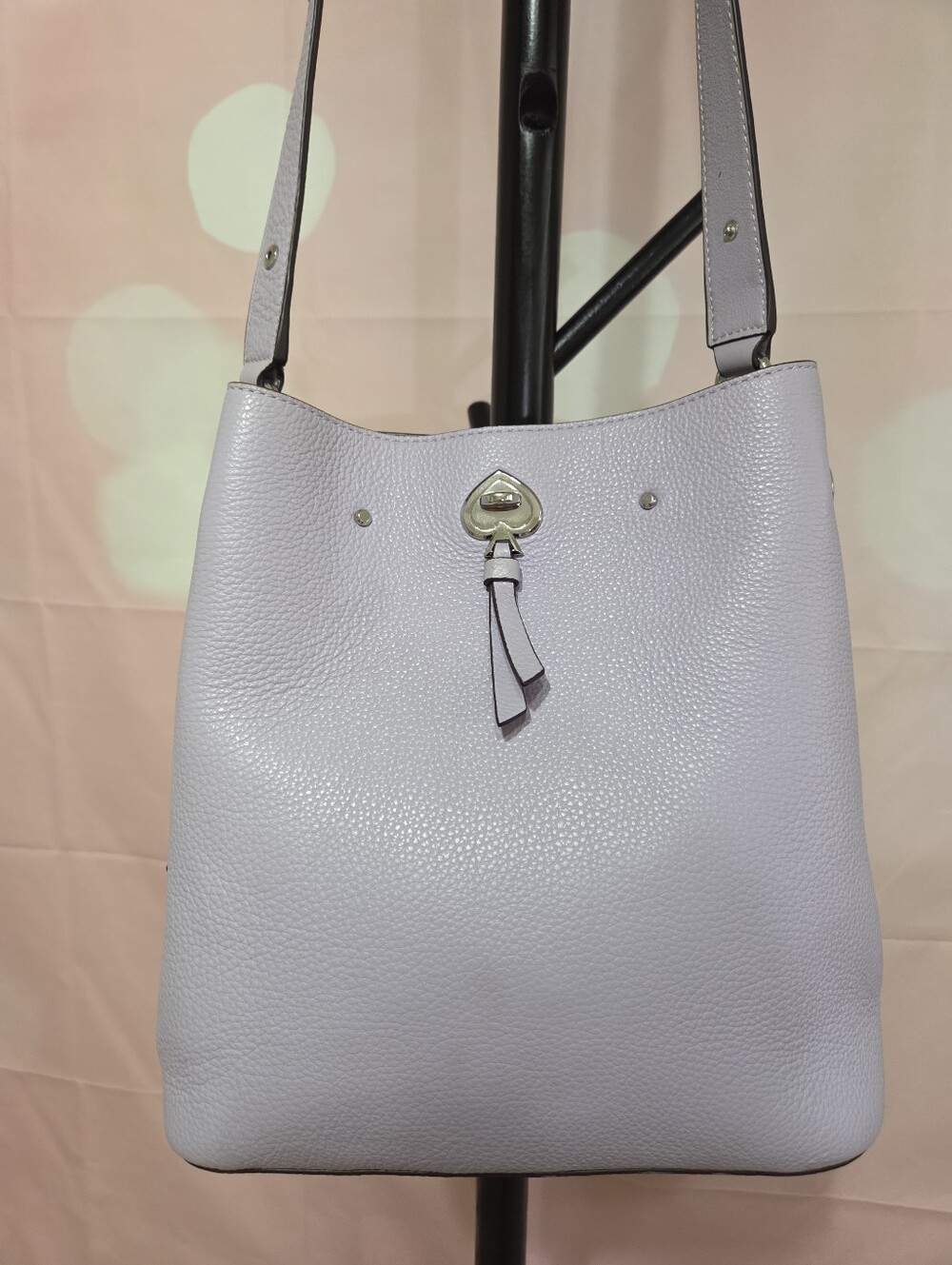 kate spade Lavendar Pebbled Leather Shoulder Bucket Bag with Tassel And Wallet